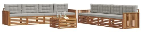 vidaXL Outdoor-Sofagarnitur mit Kissen 9 pcs Natürlich und Hellgrau, Moderne Lounge für draußen, Bequeme Gartenmöbel, Akazienholz-Sofa, wetterfeste Terrassen-Sitzgruppe