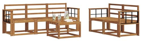 vidaXL Outdoor-Sofagarnitur 6 pcs Natur Massivholz Akazie, Outdoor-Sofa, modernes Modul-Design, Lounge-Set für Terrassen, strapazierfähige Gartenmöbel für den Outdoor-Komfort