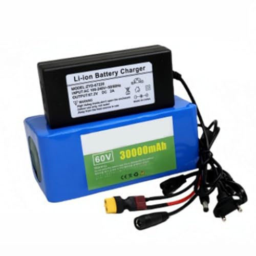 MUBOYI 60V 30Ah 16S2P PVC Waterproof Lithium Battery Pack With Full Charger, Rechargeable Replacement Compatible With Electric Bicycle Scooter, 2-Wheeler Mobility Vehicle Spare
