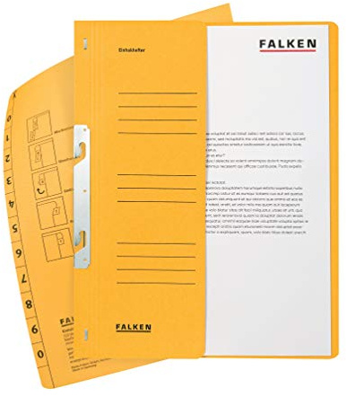 FALKEN 50x Einhakhefter aus Recycling-Karton für DIN A4 gelb | Made in Germany mit halbem Vorderdeckel und Behördenheftung Hefter Sammelmappe Dokumentenmappe
