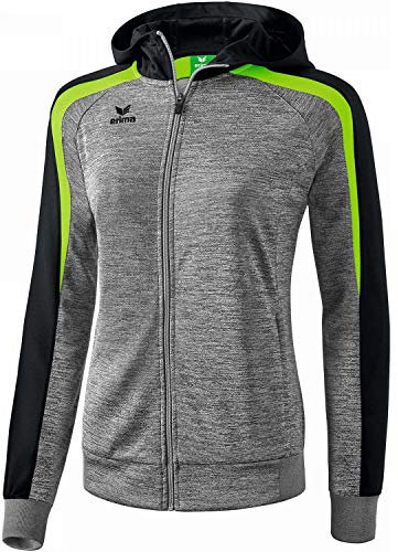 ERIMA Damen Jacke Liga 2.0 Trainingsjacke mit Kapuze, grau melange/schwarz/green gecko, 48, 1071857