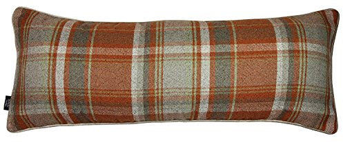 McAlister Textiles Boutique Deluxe | Heritage Grosses Boudoir Kissen kariert Tartan-Muster inkl. Füllung 90cm x 35cm in Terracotta Orange | Deko Nackenkissen, Polster im Schottenkaro