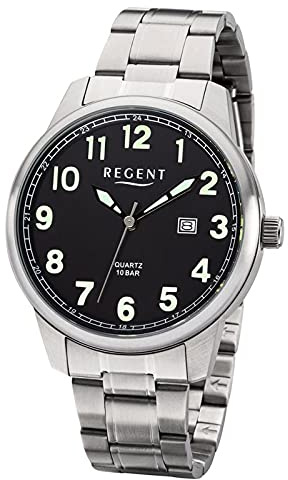 REGENT Herren-Armbanduhr Edelstahl analog Quarz Edelstahlband F-1189