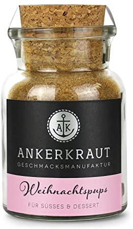 Ankerkraut Weihnachtspups Gewürz, für Süßes als Dessert, Kuchen, Kekse und Quark oder Joghurt, mit Zimt, Nelken und Zucker, 120 g im Korkenglas