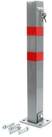 Wiltec Poteau de stationnement Carré Rabattable – 170 x 110 x 700 mm – Couleur signalisation – en Acier – avec 3 Clés – Barrière de parking, Borne de sécurité