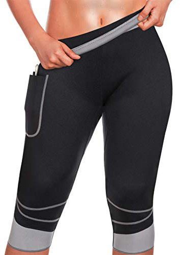 TrainingGirl Slimmer Sweat Shorts mit Tasche für Frauen Gewichtsverlust Schlankheits Hot Neopren Sauna Pants Workout Body Shaper Yoga (Grau, S)