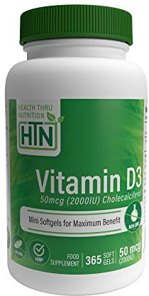Vitamin D3 2000IU 50mcg Cholecalciferol | Mini Softgels for Maximum Benefit | 3rd Party Tested | Non-GMO USP Grade in Organic EVOO | Immune Health Support | By Health Thru Nutrition (Pack of 365)
