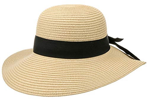 Lipodo Timenta Classic Schlapphut Damen - Damenhut aus Stroh (Papier) - Strohhut größenverstellbar - Sommerhut mit Futterband - Sonnenhut Früjahr/Sommer beige One Size