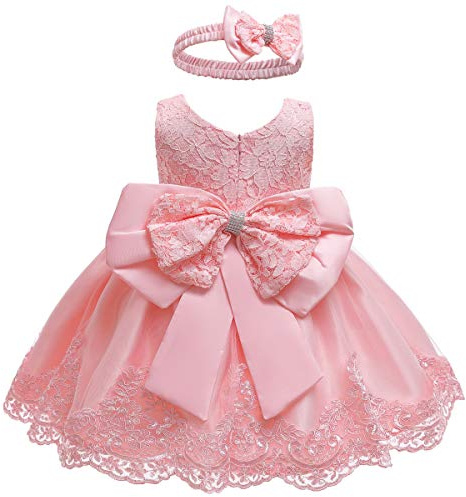 LZH Robe Fleur Bébé Fille Volants Dentelle Tulle Nœud Bandeau 0-3 Ans | Robe Bébé Fille Dentelle Tulle Avec Bandeau Nœud Assorti, élégante Pour Noël, Mariage, Concours, Anniversaire Et Soirée