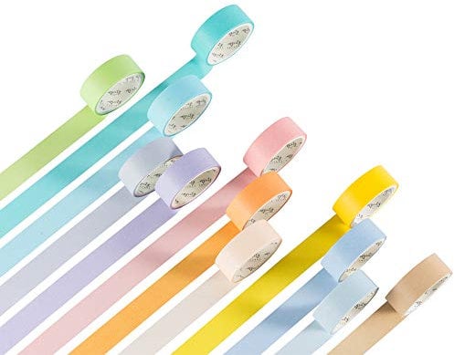 Yubbaex Rainbow Washi Tape 12 Rollen Masking Tape Klebeband Bunt für Heimwerker, Dekoratives Handwerk, Geschenkverpackung, Scrapbook (15mm Breite)