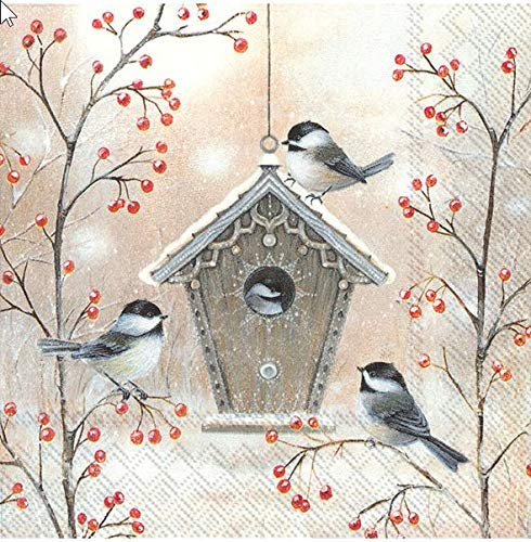 20 Servietten Winterliches Vogelhaus als Tischdeko für Liebhaber von Tiere 33x33cm