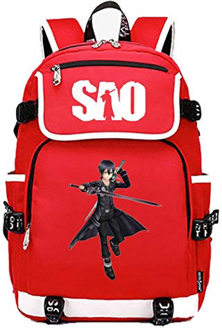 WANHONGYUE Sword Art Online SAO Anime Cosplay Schoolbag Rucksack 15.6 Laptop Backpack with USB Charging Port Red / 6