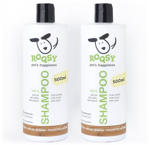 ROQSY Natur-Hundeshampoo 1000ml / 1l – Vegan, Bio – Hundeshampoo für große Hunde, Langhaar, Sensible Haut, gegen Juckreiz & Geruch – auch gut für weißes Fell