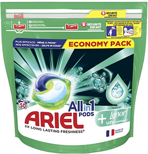 Ariel All-in-1 Pods Lessive Capsules, 50 Lavages, Aérienne, avec Lenor Unstoppables, 2x Plus de Fraîcheur Durable