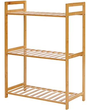 PACHIRA Standregal mit 3 Ablagen, 51 x 25 x 71 cm Bambusregal, Stehendes Lagerregal Aus Bambus, Als Küchenregal, Badregal, Bücherregal, Schuhregal, Holzregal Für Badezimmer, Küche, Wohnzimmer, Balkon