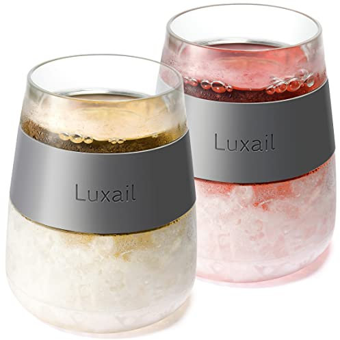 luxail Wine Glasses, Plastic Wine Glasses Set of 2, Wine Gifts, Double Wall Insulated Freezer Tumbler, Stemless cups for Red and white Wine, 8.5 Oz, Grey
