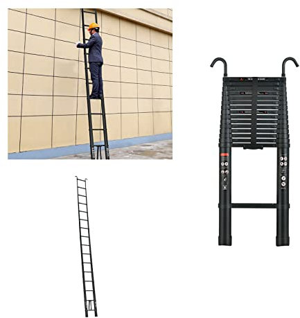 Teleskopleiter mit Haken, 6.2M/20.3FT Aluminium Ausziehleiter mit Verriegelungsmechanismus, 150kg Max zusammenklappbare Leiter, Mehrzweck-Industrie-Kompakt-Leiter für Haushalt Outdoor-Arbeit