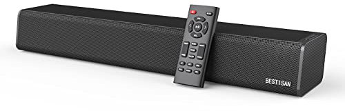 BESTISAN Barre de Son 50 W pour TV avec HDMI, Optique, coaxial, AUX, Connexion Disque USB et Bluetooth 5.0, 3 Modes égaliseur Audio, Basses et aigus réglables, 40,6 cm, montable