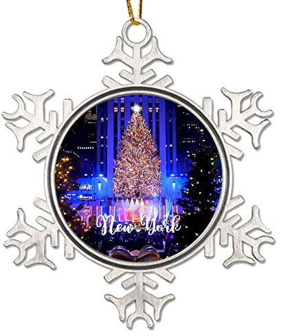 USA City New York Christmas Ornament City Souvenirs Travel Gift Metal Snowflake Christmas Tree Hanging Ornament Cities in New York States Christmas Decorations for Tree