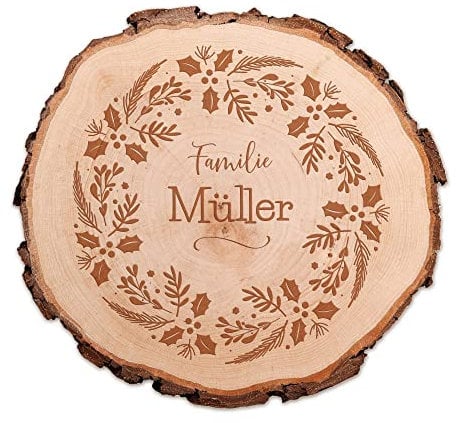 Casa Vivente Baumscheibe mit Gravur, Adventskranz Deko, Personalisiert mit Namen, Weihnachtsdeko-Holzscheibe, Holzbrett, Holzdeko, Weihnachten Tischdeko, Holz Weihnachtsdekoration