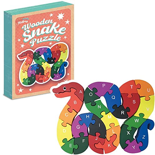 Playwrite Wooden Jigsaw Snake Puzzle for Toddlers Kids 3 4 year old - 26 Piece Alphabet Puzzle Early Learning Educational Wooden Toys Gifts for Children