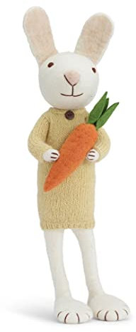 Gry & SIF XXL Osterfigur aus Filz mit biegbaren Armen und Beinen zum Hinstellen oder Hinsetzen, liebevolle Osterdeko, Handmade, Fairtrade-Zertifiziert | Osterhase mit Kleid und Karotte, 60 cm