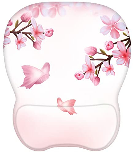 EooCoo Mouse Pad with Gel Pad Wrist Support, 4mm Ergonomic Mouse Mat, Mousepad with Wrist Support & Non-Slip PU Base, Ultra Thin Wear Resistant Home & Office Desk Accessories, Colorful Butterfly