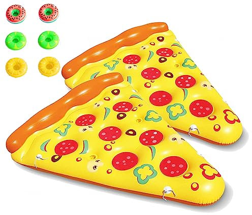 JUNZAI WasserhäNgematte, Pizza HäNgematte Pool, Mit 3/6 GeträNkehaltern Floties FüR Den Pool FüR Erwachsene Im Beach Pool,2PCS