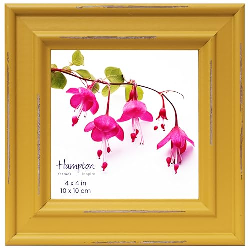 inspire by Hampton Frames Paloma quadratischer Bilderrahmen, 10 x 10 cm, Senfgelb, Glas, modernes Design, Tisch- oder Wandhalterung, für Erinnerungen, Heimdekoration