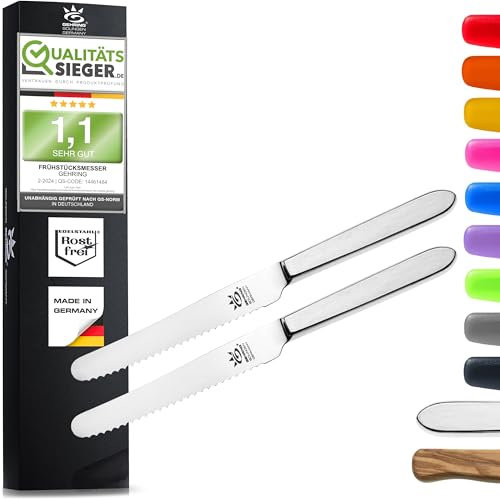 SOLINGEN| Frühstücksmesser & Brötchenmesser - Tafelmesser & Brotzeitmesser - Wellenschliff | Made in Germany, rostfreie, eisgehärtete & scharfe Messer/Serie SATINO - (Edelstahl)