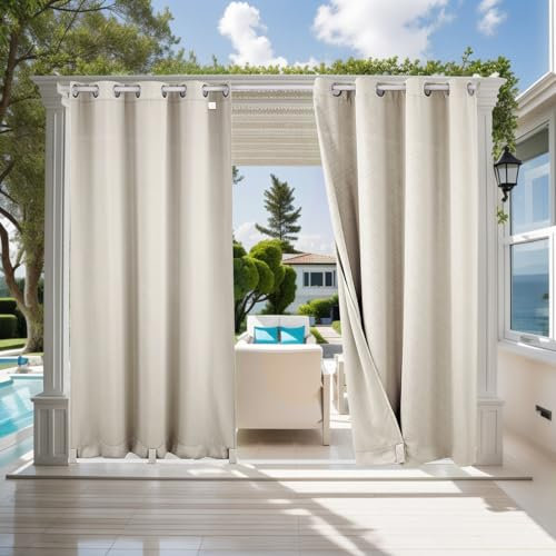 ele ELEOPTION Outdoor Vorhang Wetterfest, Outdoor Vorhänge mit Ösen, Upgrade 3D-Prägung Blickdicht Vorhang Anti-Falten UV-Schutz und Regenschutz Sichtschutz für Garten Terrasse und Balkon