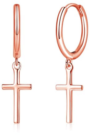 Deyanse Silver Hoop Earrings for Women, Small Cross Pendant Drop Earrings, 925 Sterling Silver Huggie Hoop Earrings, Minimalist Sleeper Dangle Creole Earrings, Hypoallergenic Jewelry Gifts for Girls