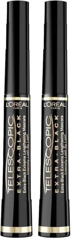 L'Oreal Paris Telescopic Mascara Extra Black, Precise Application Up To 60 Percent Longer Looking Lashes (Pack of 2)