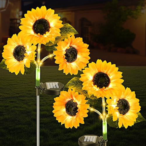 ORHOMELIFE Solarlampen für Außen Deko IP65 Wasserdicht Solar Sonnenblume Lichter für gartendeko für draußen Garten Terrasse Weihnachten Balkon Dekoration 2 Stück 6 Sonnenblumen