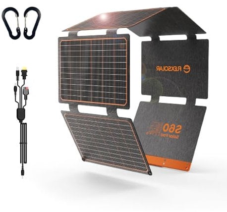 60W Pannello Solare, Flexsolar Caricatore Solare Pieghevole Portatile IP67 Impermeabile di Emergenza Campeggio, Adatto a Piccoli Generatori, Telefoni, Banche di Energia Mobili, PC