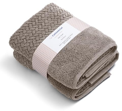 Cottoneclat Luxury Bath Towel Set of 2, 100% Organic Turkish Cotton, Premium Zero Twist Yarn, Superior Softness and Absorbency, LuxTouch Active, 70x140cm, Khaki