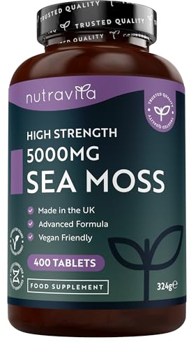 Nutravita 5000mg Sea Moss - 400 Irish Sea Moss Tablets - 6.5 Months Supply | Contributes to normal Energy-Yielding Metabolism, Skin & Cognitive Function (EFSA) Vegan Supplements - Made in the UK