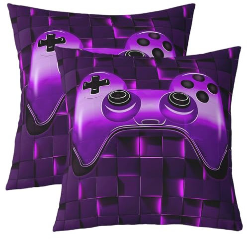 Geometrischer Satz von 2 Wurf Kissenbezüge 50x50cm Gaming Kissenbezüge Junge Schwarze Modena Video Gamer Gitter Kissenbezüge 3D Gamepad Square Game Controller Glühende Kissenbezüge