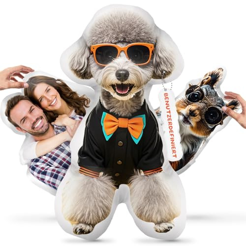 Bemaystar Personalisiertes Kissen mit Foto, Hunde- und Katzen-Form, personalisiertes Kissen, personalisiertes Geschenk, Haustier-Gedenkgeschenk für Familie und Freunde (doppelseitig, 60 cm)