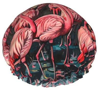 Duschhaube mit Flamingo-Druck, leicht, elastisch, wasserdicht, doppellagig, wasserdicht