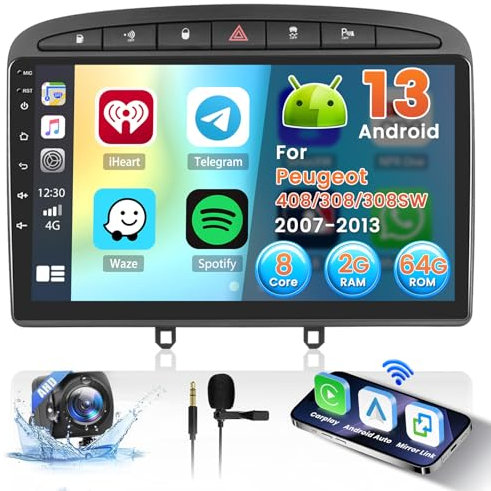 [8 Core 2+64G]Inefala 9 Pollici Autoradio Android 15 per Peugeot 408/308/308SW (2007-2013) 2 DIN Schermo con Wireless CarPlay Android Auto 32EQ 59UI FM RDS GPS Bluetooth WiFi Comandi al Volante