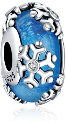 Famuan Blue Murano Glass Snowflake Charm 925 Sterling Silber Anhänger Armbänder Weihnachten Valentinstag Geburtstag Schmuck Geschenke für Familie Freunde Frauen
