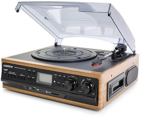 KANBUN Gramophone Platine Vinyle Bluetooth 3 Vitesses Haut-parleurs intégrés Radio AM/FM Cassette L MERYSELECT