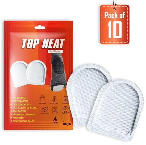 Top Heat Toe Foot Warmers – 10 Pairs - 8 Hours Warm Toes - Air Activated - Instant Heat - 100% Natural Heat - Feet Warmers for Women and Men