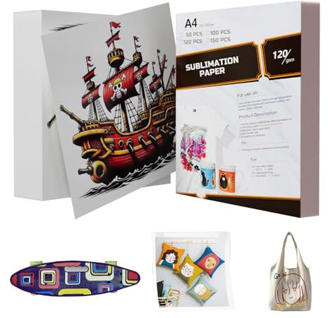 SCULPFUN Papel de sublimación A4, 210 x 297 mm, 100 hojas, 120 g/m², para algodón, camisetas, tazas, vidrio, láminas de sublimación compatibles con todas las impresoras de sublimación