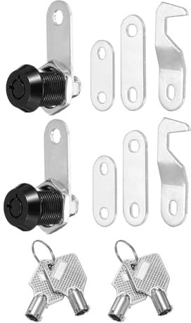 PATIKIL 5/8 Inch Black Cabinet Locks with Silver Keys, 2 Pack Zinc Alloy Cam Lock Cylinder RV Lock Set Keyed Alike for Cabinet RV Drawer Storage Door Tool Box
