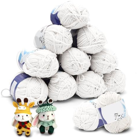DASIAUTOEM 5-fädiges Milchbaumwollgarn Set 12 x 50g – Dickes Häkelgarn Baumwolle, weiches Garn zum Häkeln und Stricken, vielseitige Häkelwolle für DIY-Projekte und kreative Handarbeiten