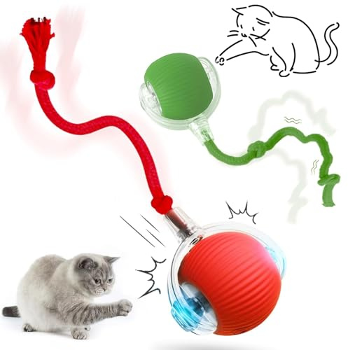 Interaktives Katzenspielzeug Katzenball,Katzenball Elektrisch mit Schnur,360° Rolling Smart Ball FüR Katzen Und Hunde,Katzenspielzeug Elektrisch mit USB Aufladbar,Interaktives Katzenballs Spielzeug