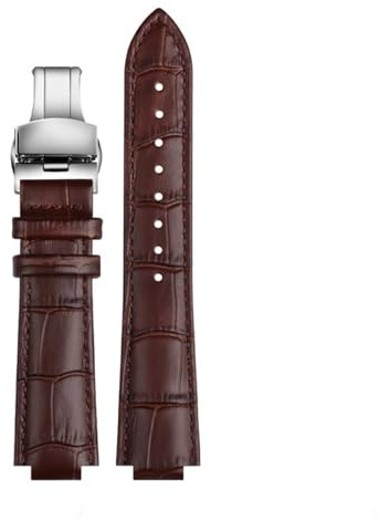 GNUFOPI Kompatibel mit LV Watch Raised Mouth Kompatibel mit Louis Vuitton Tambour Series Q1121 Spezielles Uhrenarmband Herren Damen Q114k Lederarmband(Brown sivler B,21mm-12mm)