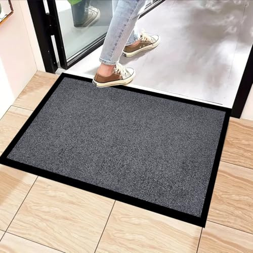 B&B Plain Twist Rubber Door Mat Outdoor and Indoor Use - Heavy Duty Waterproof PVC Non Slip Backing Dirt Trapper Kitchen Floor Mat Pets and Dog Muddy Paws Entrance Mat (60 x 90 cm, Grey)